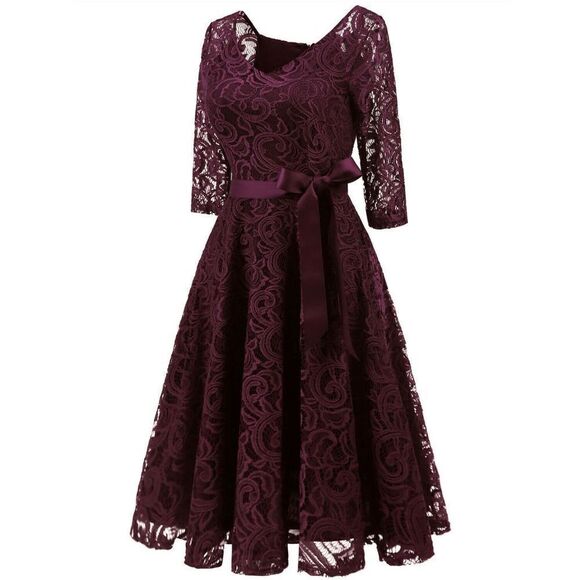 Elegant Romantic Retro Vintage Swing Lace Bridesmaid Prom Dress with Belt S NEW - Picture 12 of 16